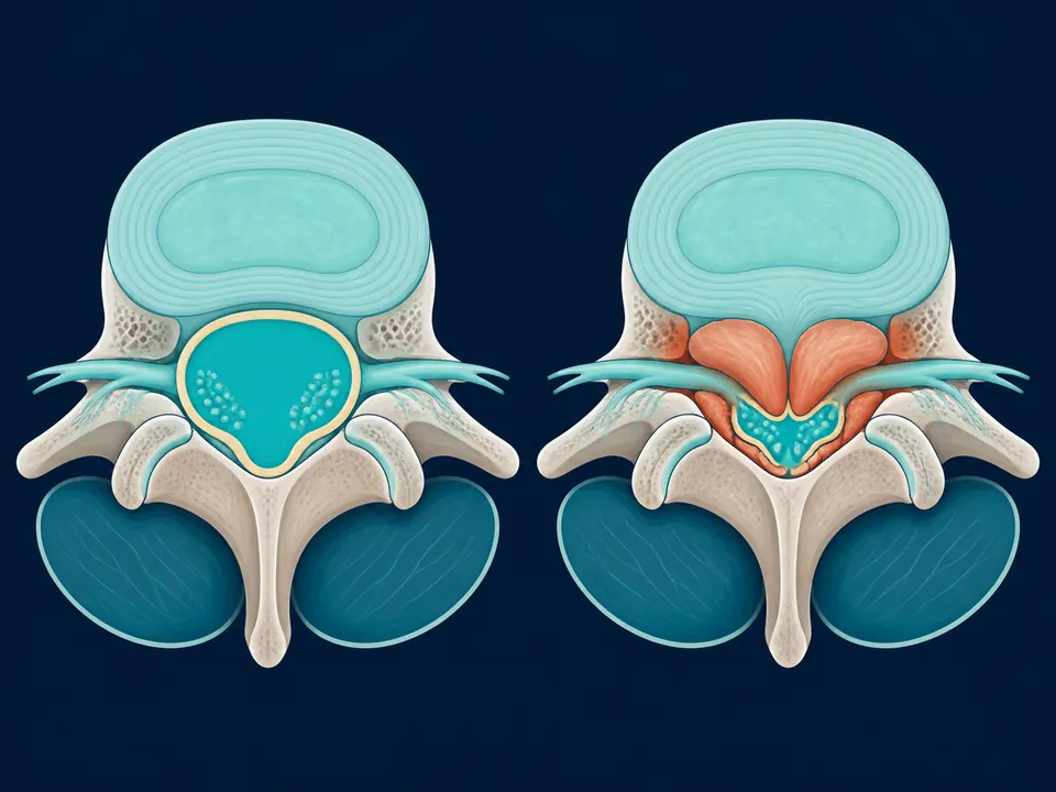 Diagrama del estrechamiento del canal por estenosis lumbar — neurocirujano en Querétaro